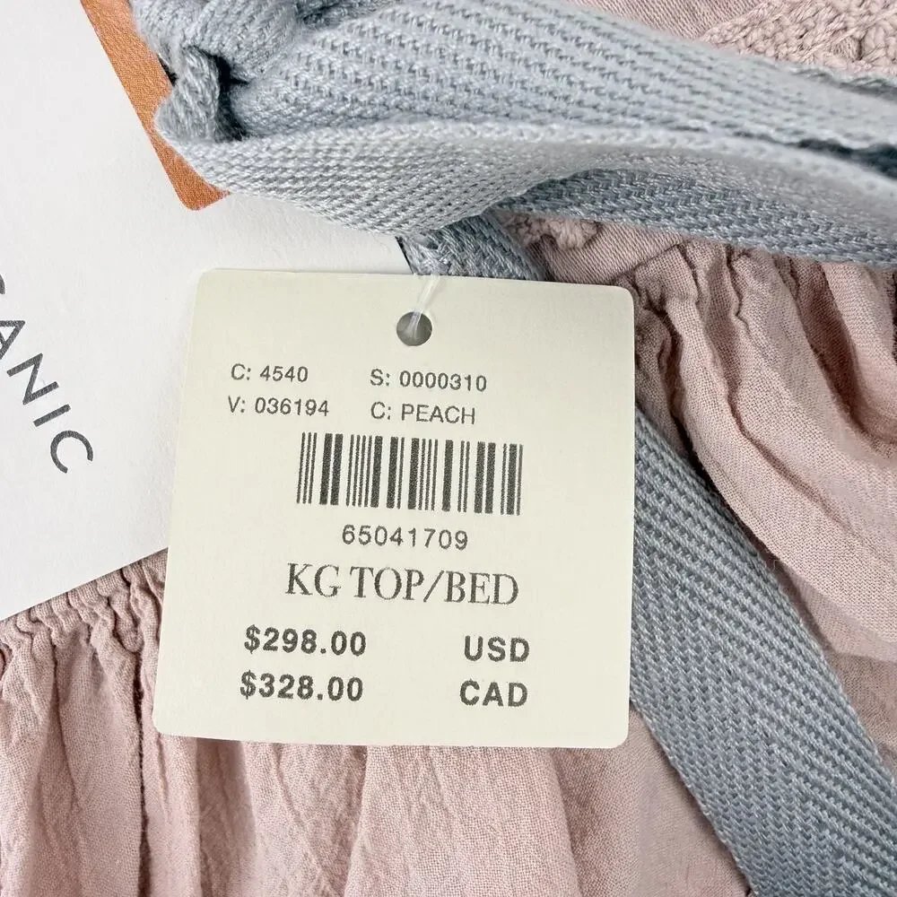 Anthropologie Ruffled Organic Spa Sateen Duvet Cover KING Peach Pink Bedding New
